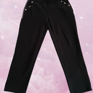 Black Stretchable Dress Pants Pants with Gold Button Detail